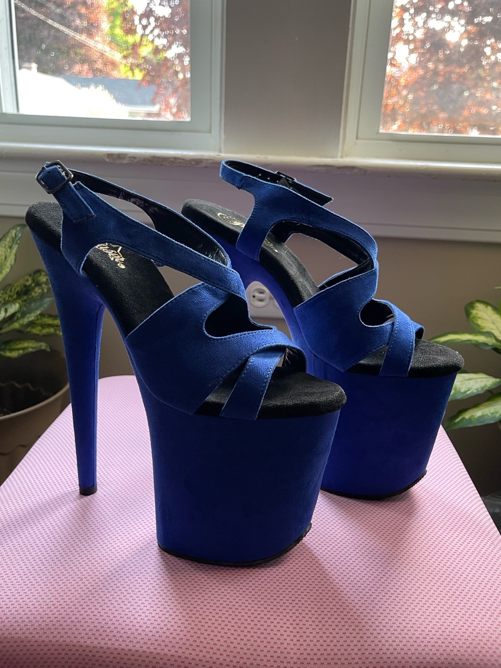 Pleaser Flamingo-831FS Royal Blue Faux Suede 8" Platform Sandals